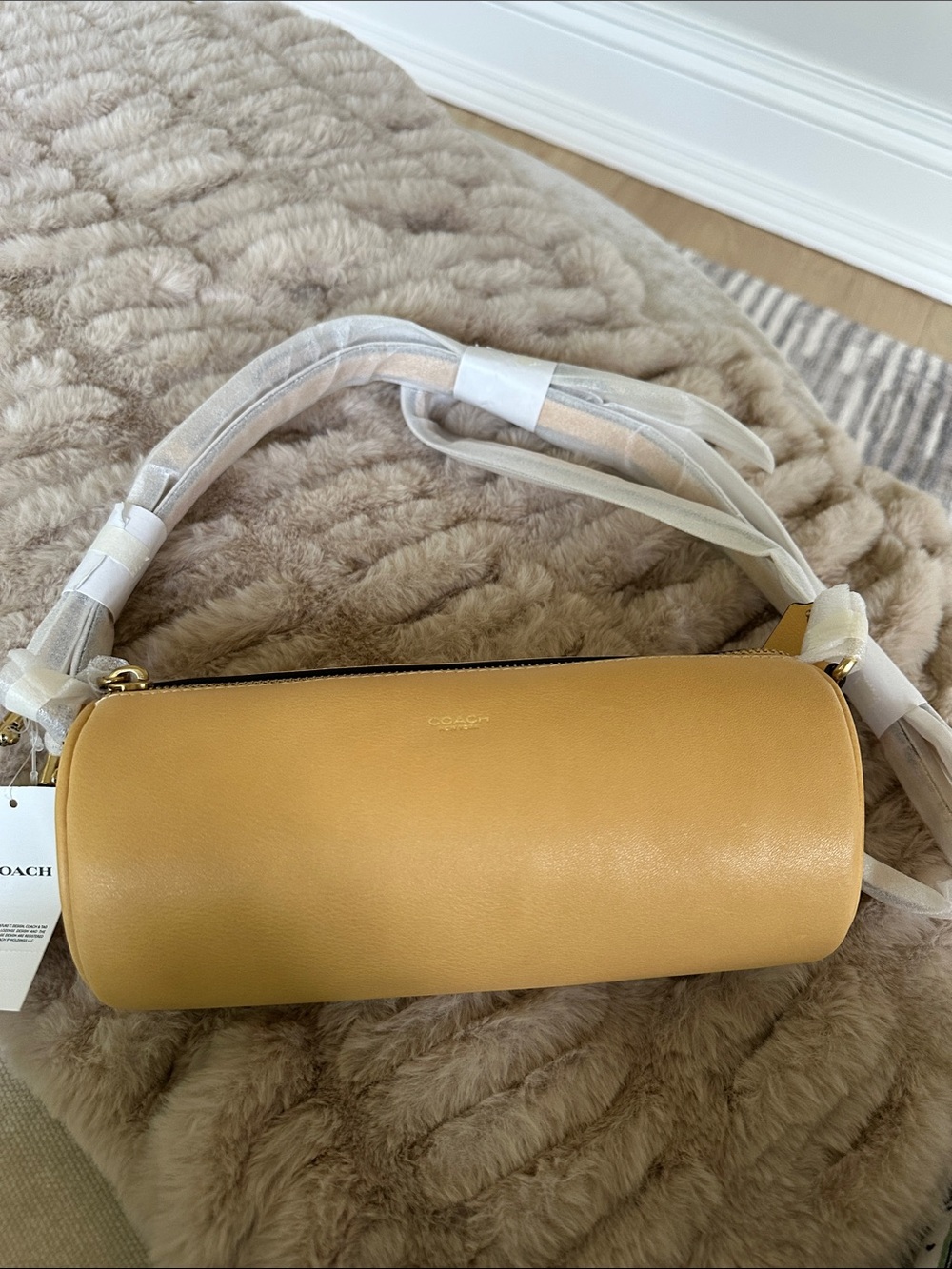 Coach Mustard Leather Barrel Shoulder Bag with Gold Hardware